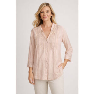 Chico’s Size 2 Embroidered Sequin Blouse Natural Cream Colored Boho Button Top